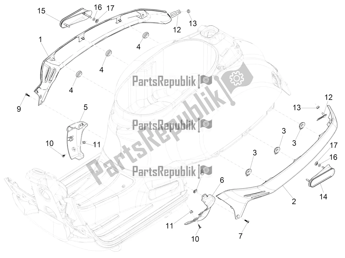 Tutte le parti per il Coperchio Laterale - Spoiler del Vespa GTS 150 Super 3V IE ABS 2019