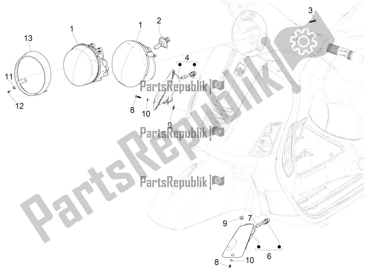 Wszystkie części do Reflektory Przednie - Kierunkowskazy Vespa GTS 150 Super-Super Sport ABS Apac 2017