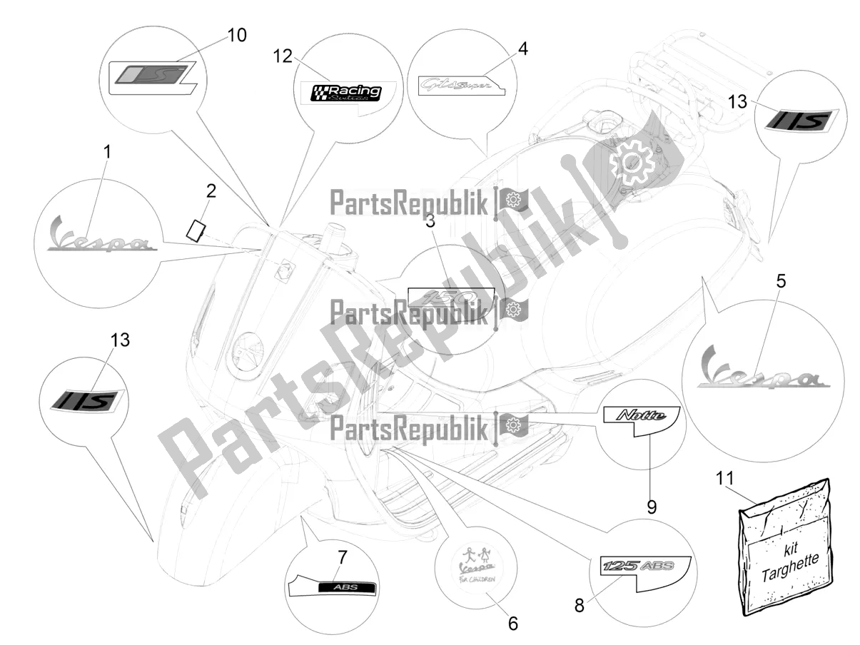 Todas as partes de Placas - Emblemas do Vespa GTS 150 Super-Super Sport ABS Apac 2017