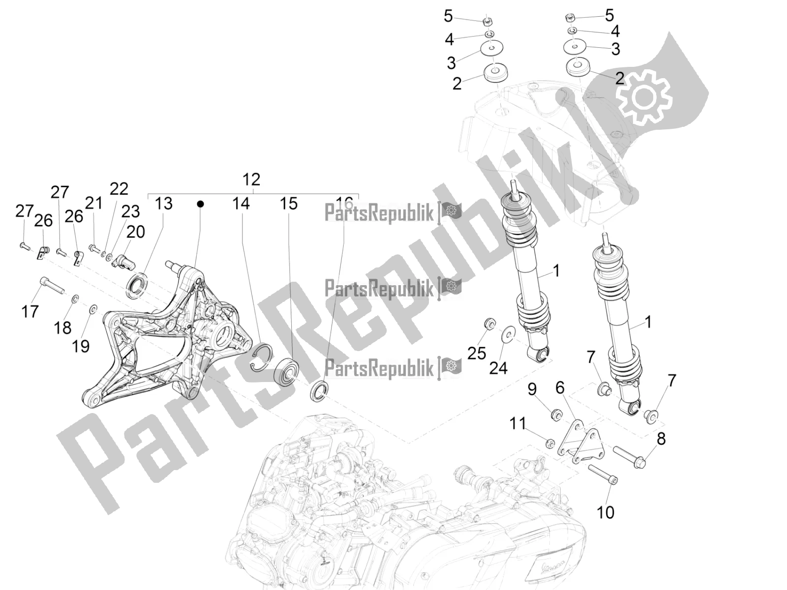 Todas las partes para Suspensión Trasera - Amortiguador / S de Vespa GTS 150 Super-Super Sport ABS Apac 2017