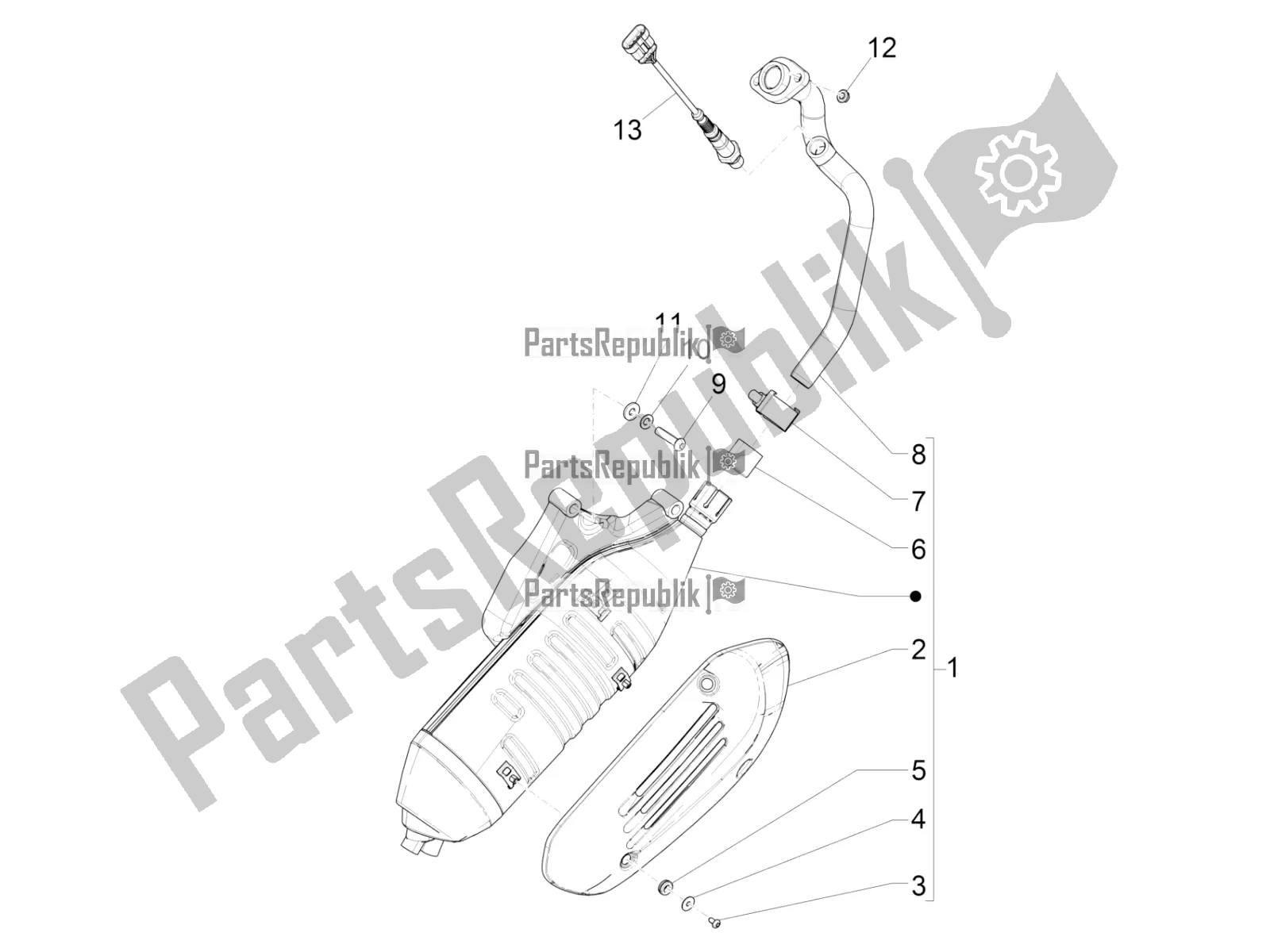 All parts for the Silencer of the Vespa GTS 150 Super-Super Sport ABS Apac 2017