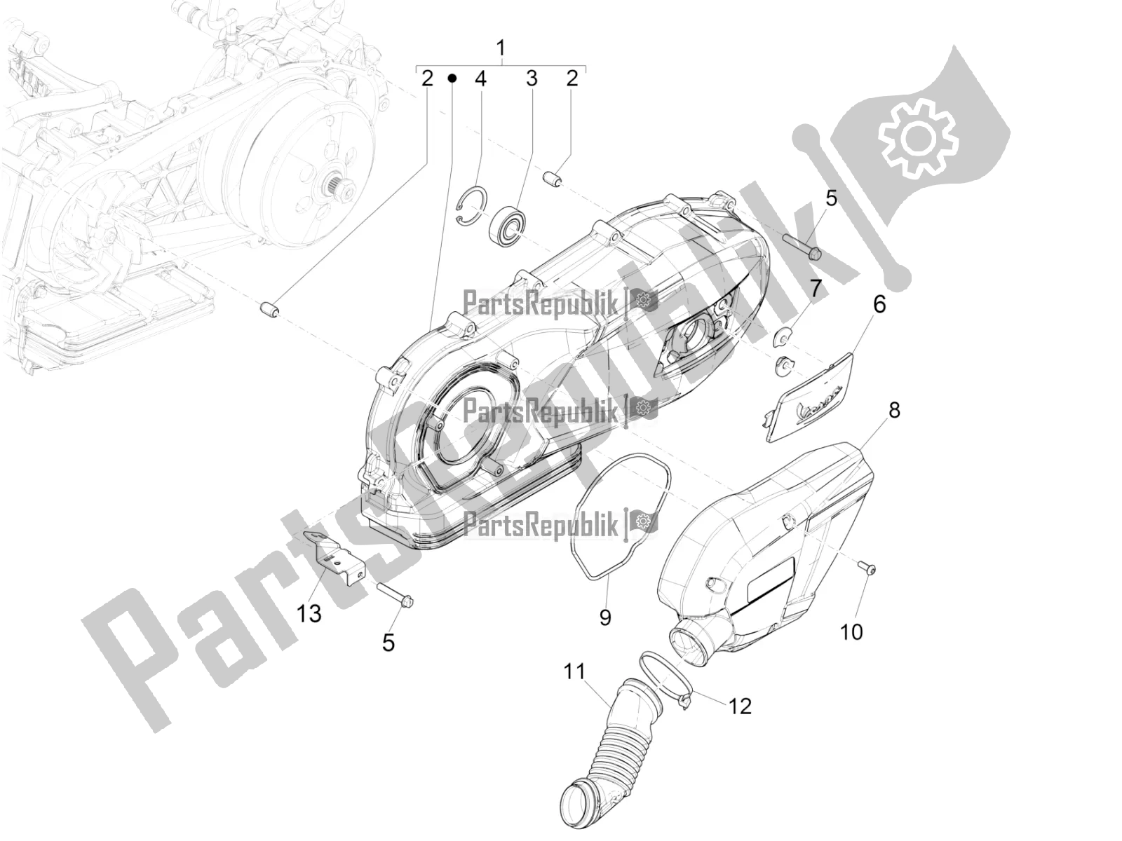 Todas las partes para Tapa Del Cárter - Enfriamiento Del Cárter de Vespa GTS 150 Super-Super Sport ABS Apac 2018