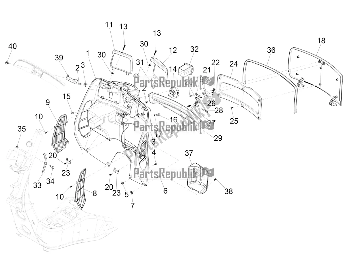 Wszystkie części do Przedni Schowek - Panel Ochraniaj? Cy Kolana Vespa GTS 150 Super-Super Sport ABS Apac 2018