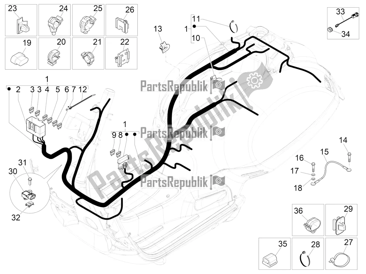 All parts for the Main Cable Harness of the Vespa GTS 150 Super-Super Sport ABS Apac 2018