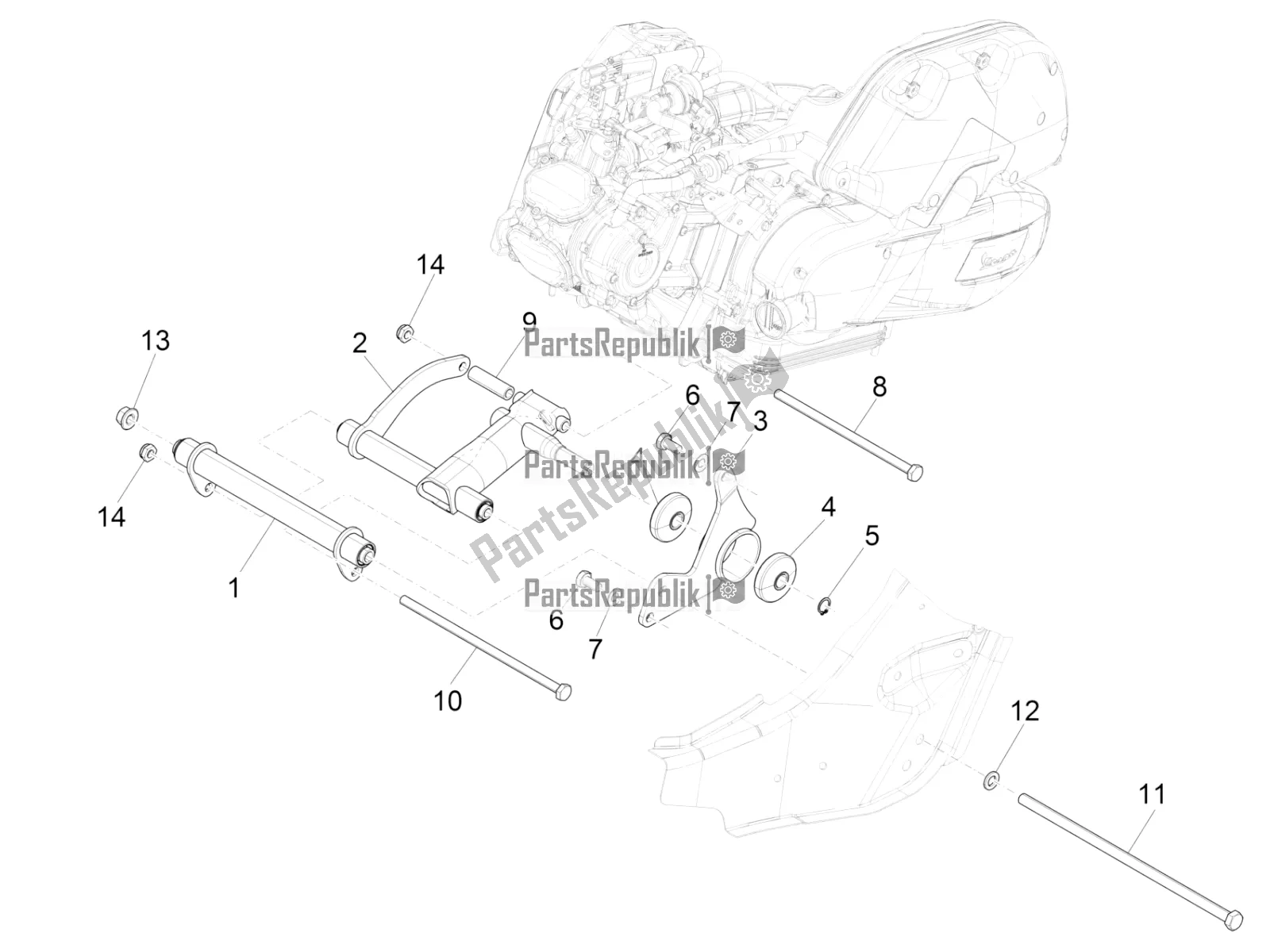 Toutes les pièces pour le Bras Oscillant du Vespa GTS 150 Super-Super Sport ABS Apac 2018