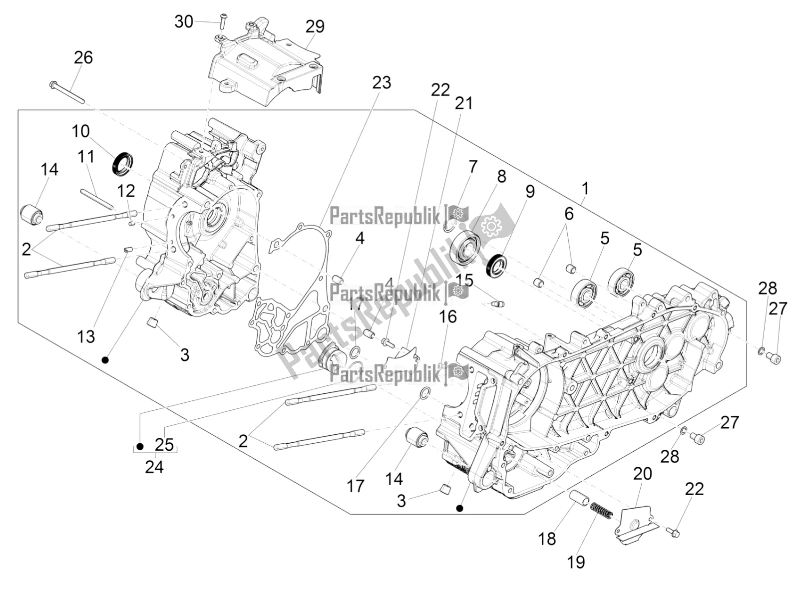 All parts for the Crankcase of the Vespa GTS 150 Super-Super Sport ABS Apac 2019