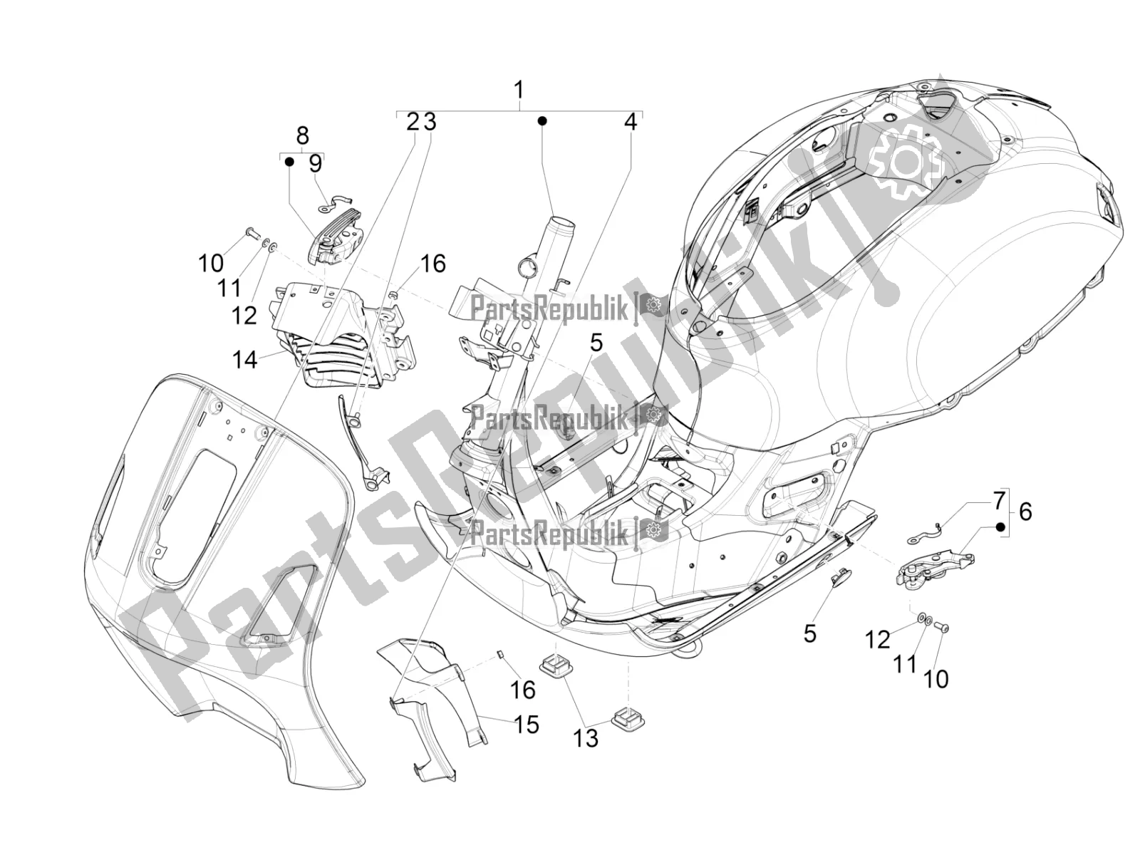 Alle onderdelen voor de Frame / Carrosserie van de Vespa GTS 150 Super-Super Sport ABS Apac 2019