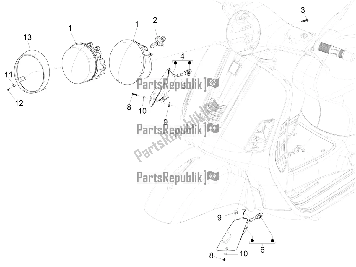 Wszystkie części do Reflektory Przednie - Kierunkowskazy Vespa GTS 150 Super-Super Sport ABS Apac 2019