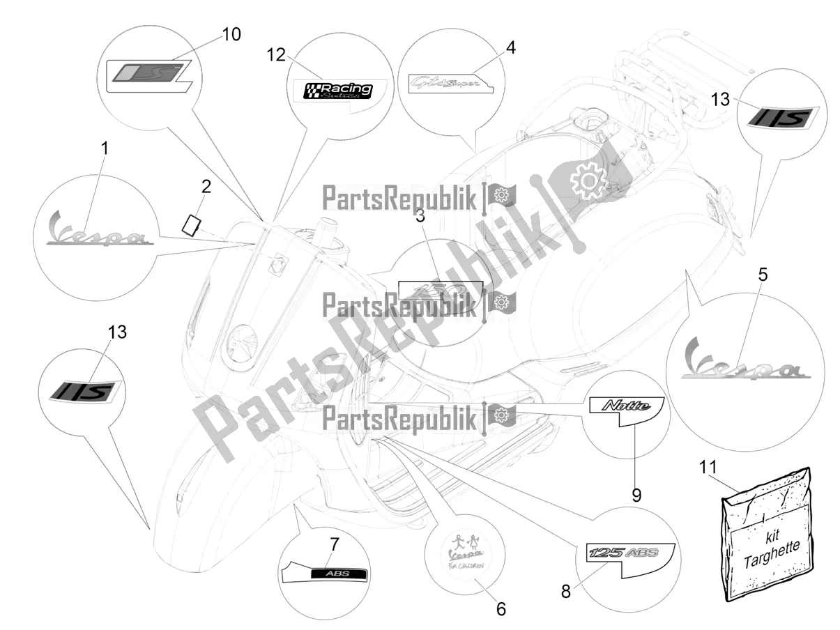 Toutes les pièces pour le Plaques - Emblèmes du Vespa GTS 150 Super-Super Sport ABS Apac 2019