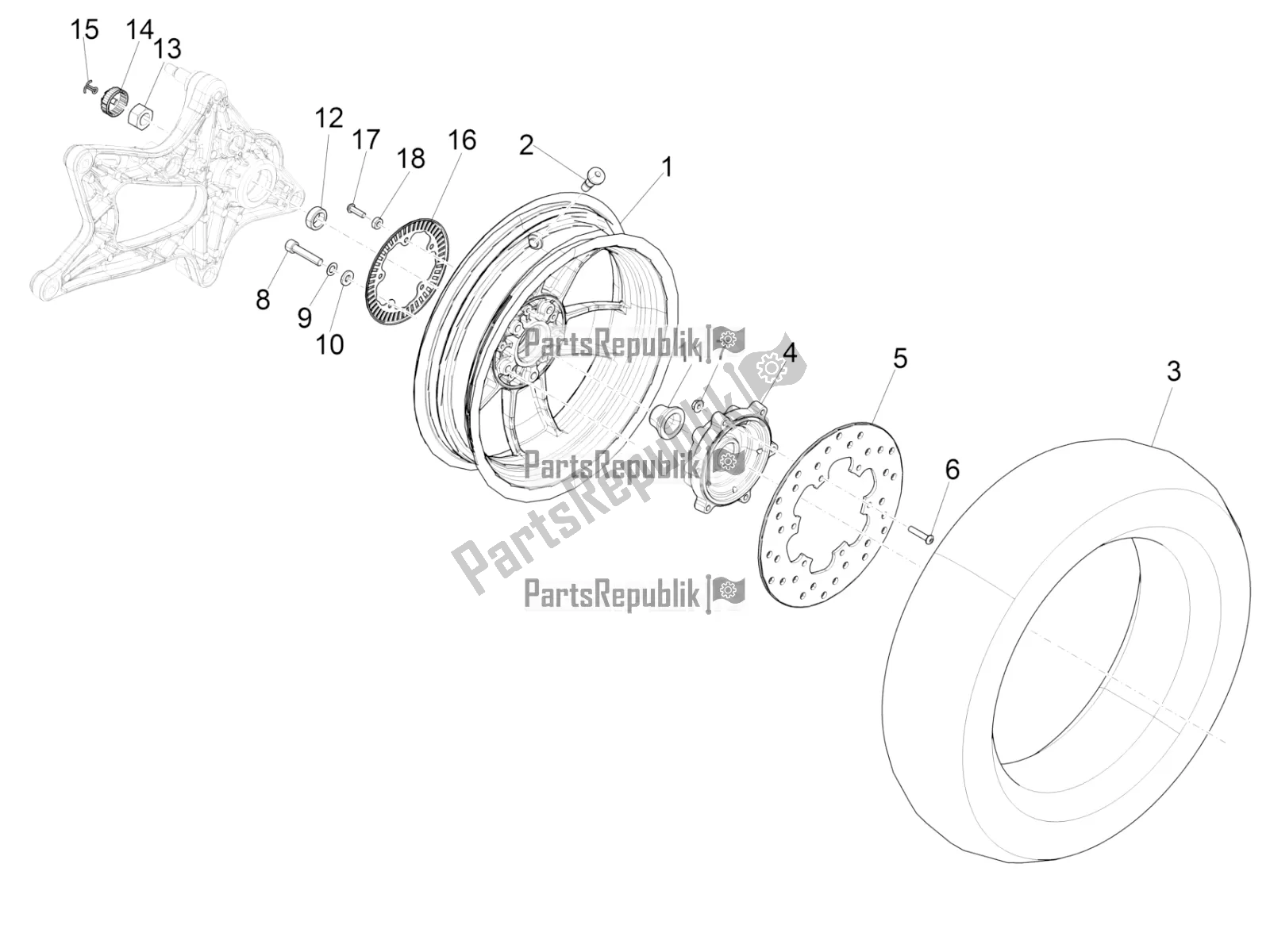 Todas las partes para Rueda Trasera de Vespa GTS 150 Super-Super Sport ABS Apac 2020