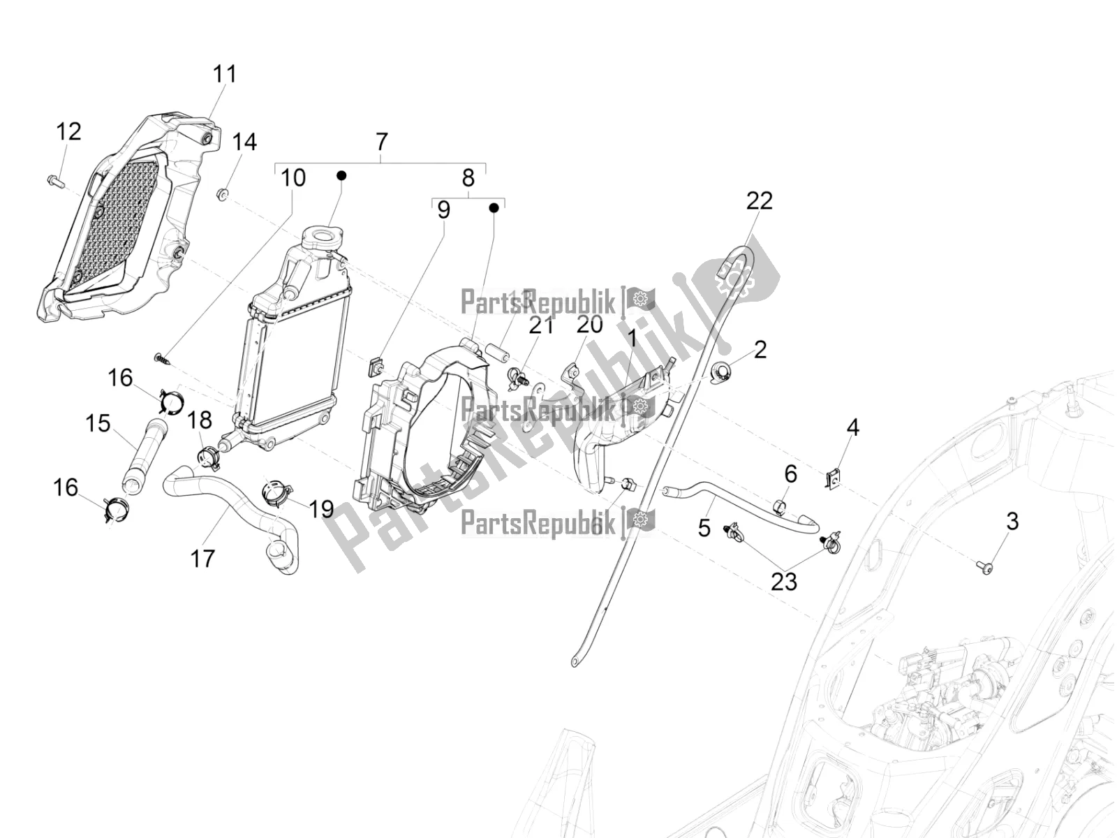 Todas as partes de Sistema De Refrigeração do Vespa GTS 150 Super-Super Sport ABS Apac 2021