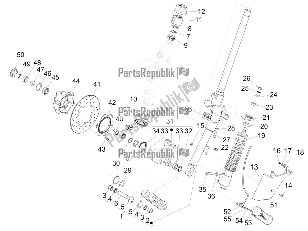 Todas las partes para Horquilla / Tubo De Dirección - Unidad De Rodamiento De Dirección de Vespa GTS 150 Super-Super Sport ABS Apac 2021