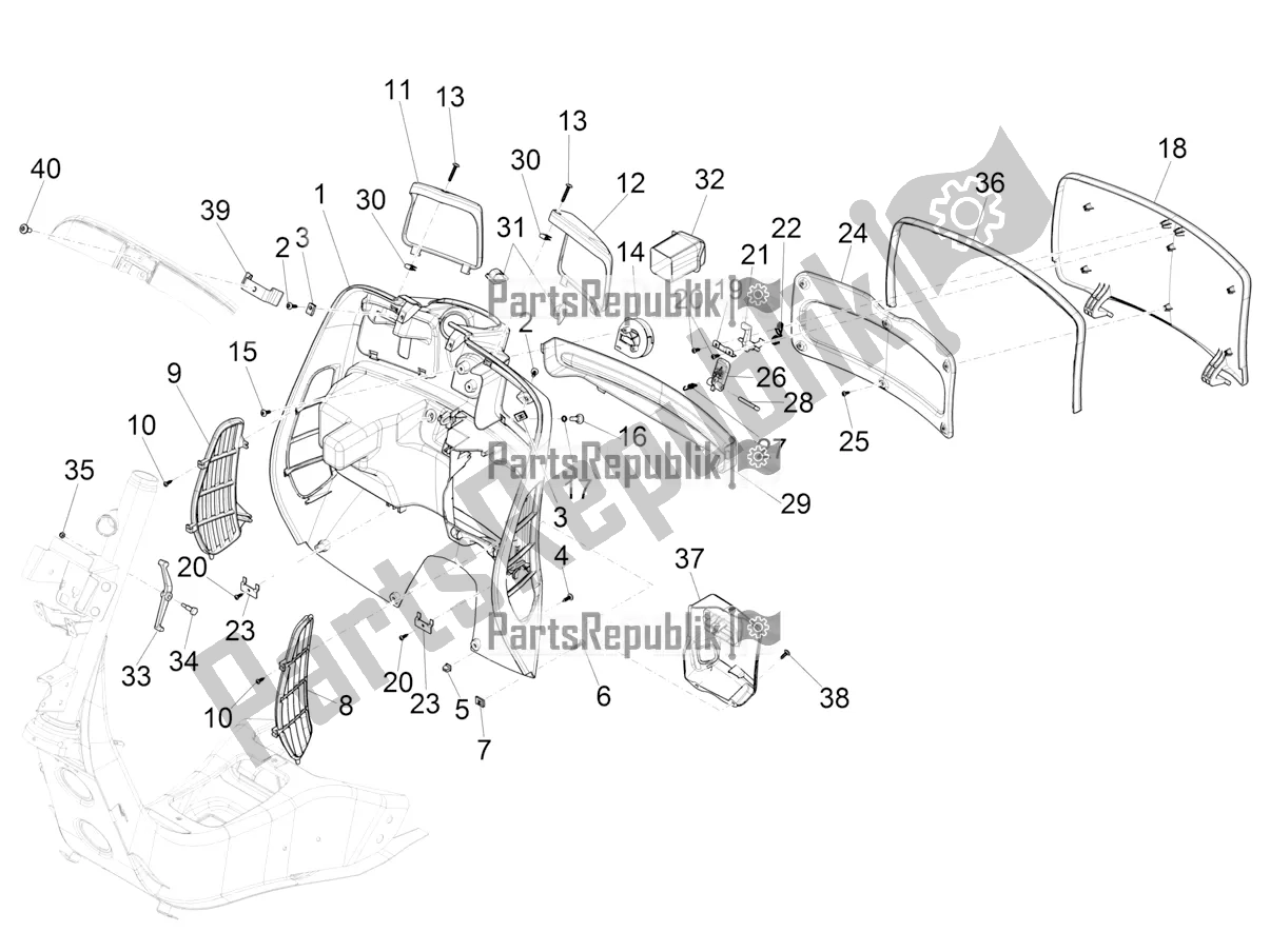 Tutte le parti per il Vano Portaoggetti Anteriore - Pannello Di Protezione Per Le Ginocchia del Vespa GTS 150 Super-Super Sport ABS Apac 2021