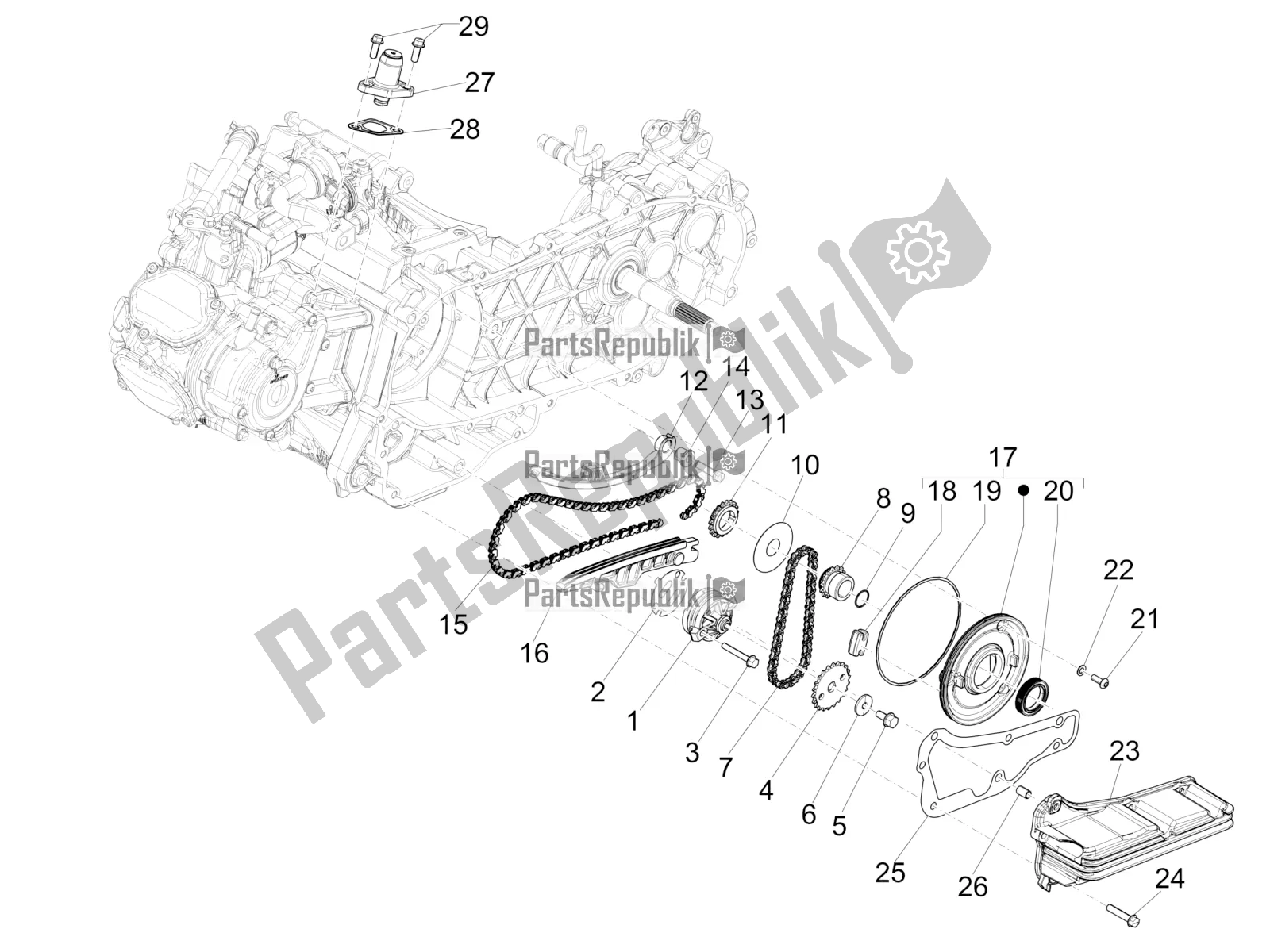 All parts for the Oil Pump of the Vespa GTS 150 Super-Super Sport ABS Apac 2021