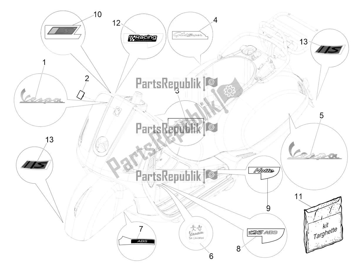 All parts for the Plates - Emblems of the Vespa GTS 150 Super-Super Sport ABS Apac 2021