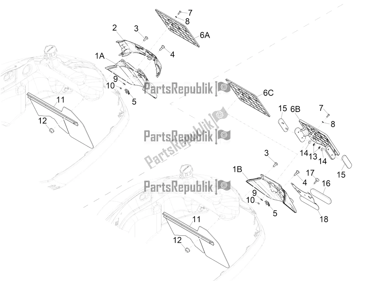 Toutes les pièces pour le Capot Arrière - Protection Contre Les éclaboussures du Vespa GTS 150 Super-Super Sport ABS Apac 2021