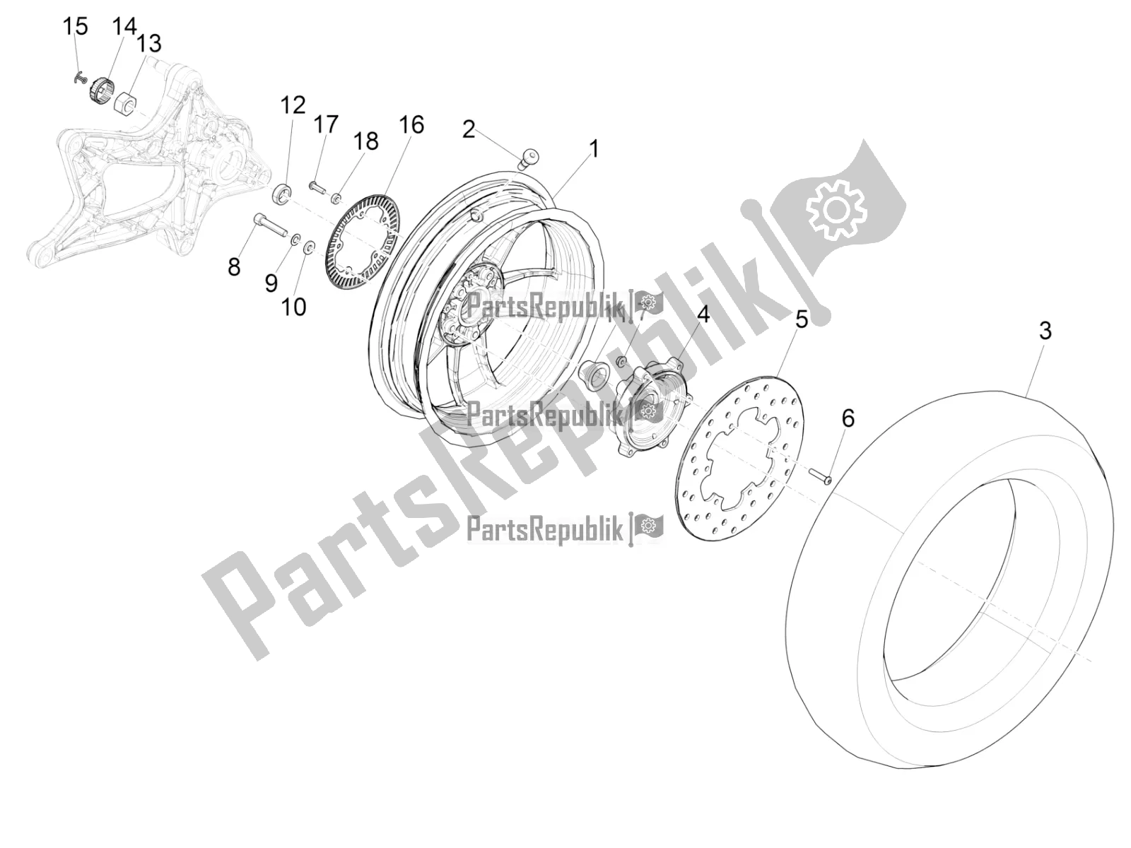 Todas las partes para Rueda Trasera de Vespa GTS 150 Super-Super Sport ABS Apac 2021