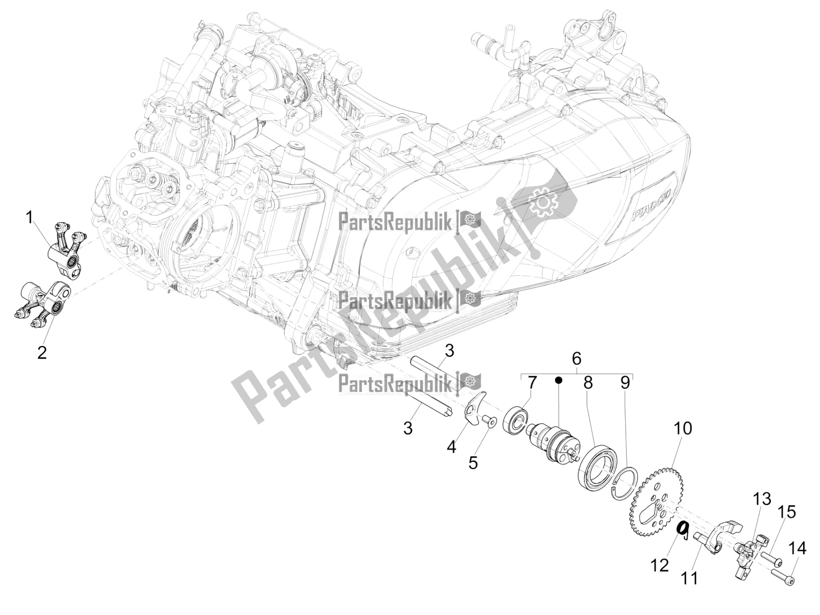 Todas las partes para Unidad De Soporte De Palancas Oscilantes de Vespa GTS 150 Super-Super Sport ABS Apac 2021