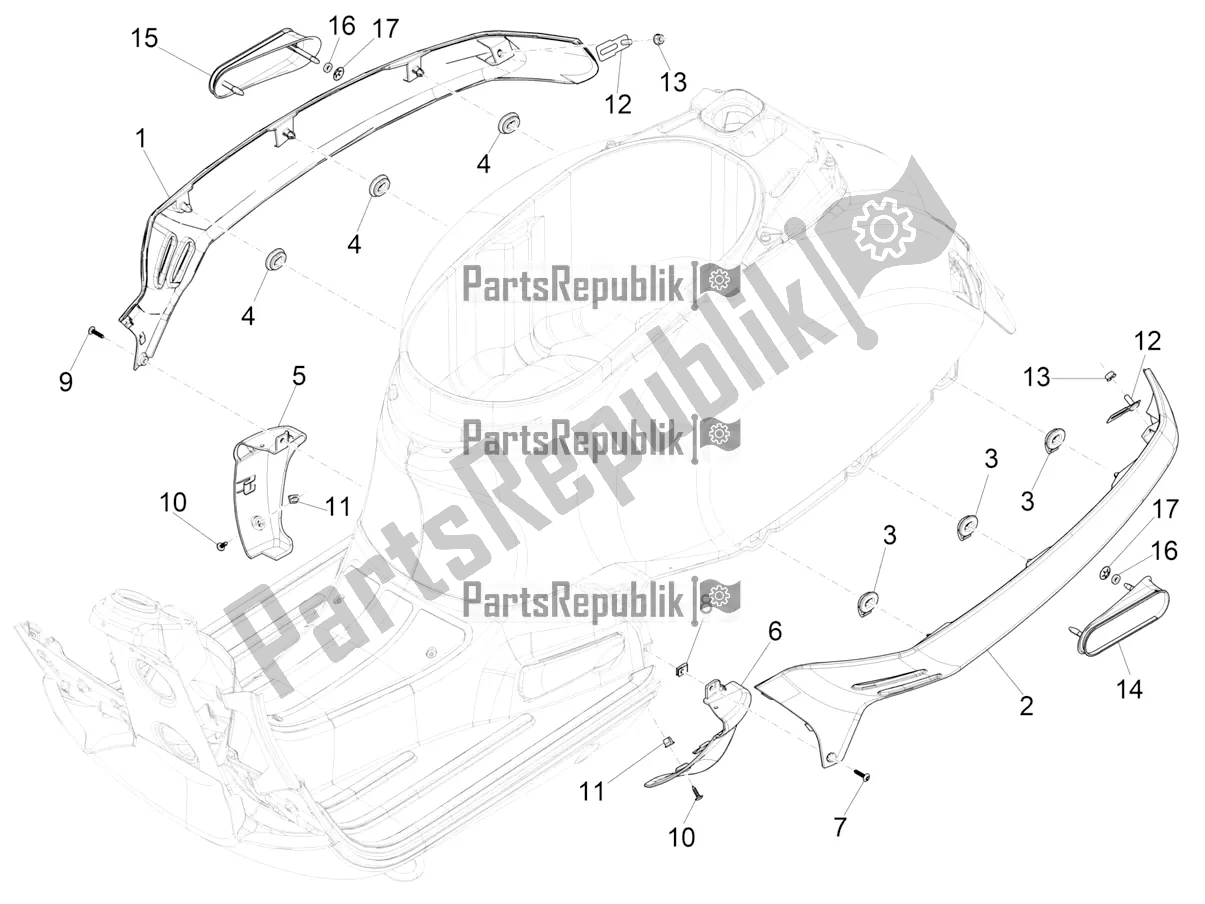 All parts for the Side Cover - Spoiler of the Vespa GTS 150 Super-Super Sport ABS Apac 2021