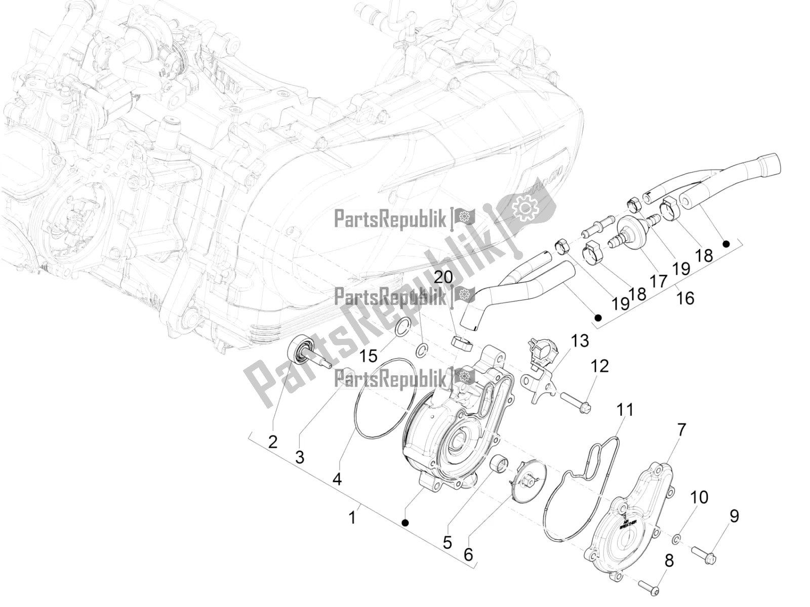 Todas las partes para Bomba De Enfriamiento de Vespa GTS 150 Super-Super Sport ABS Apac 2022