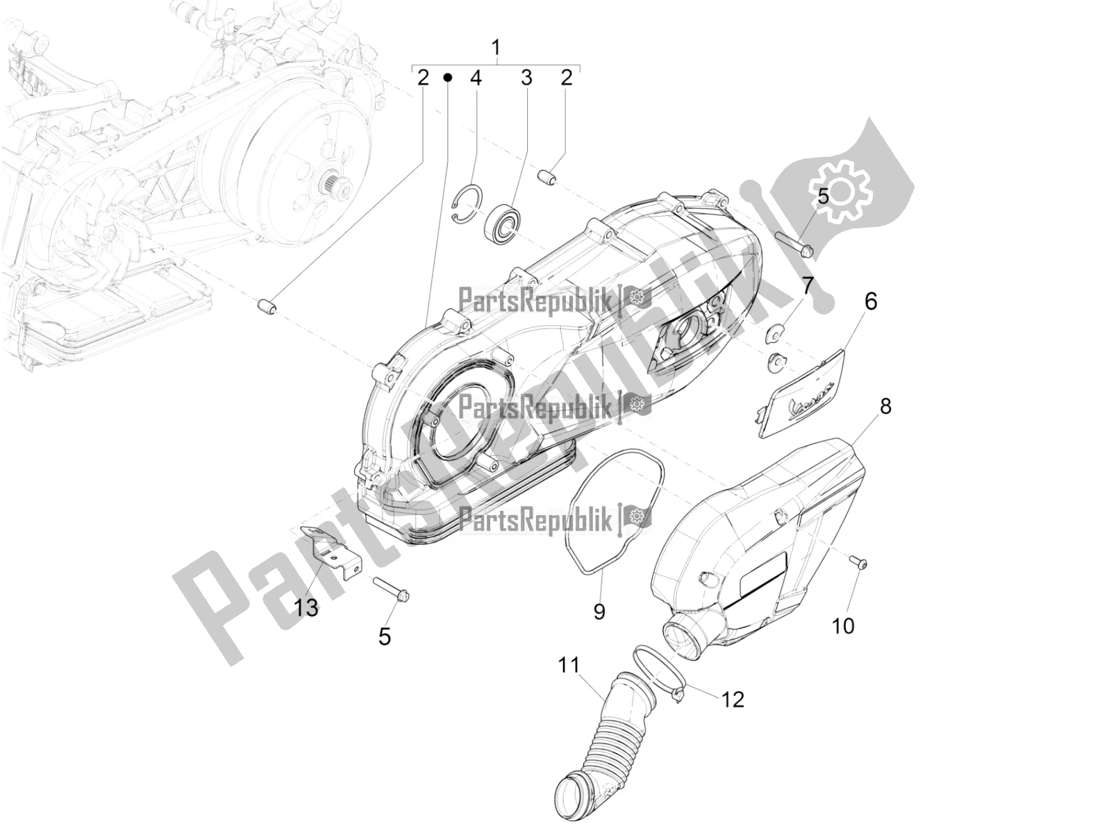 All parts for the Crankcase Cover - Crankcase Cooling of the Vespa GTS 150 Super-Super Sport ABS Apac 2022