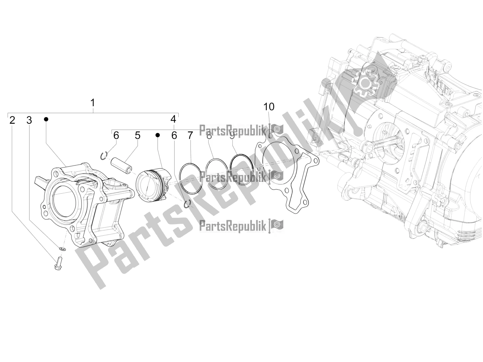 All parts for the Cylinder-piston-wrist Pin Unit of the Vespa GTS 150 Super-Super Sport ABS Apac 2022