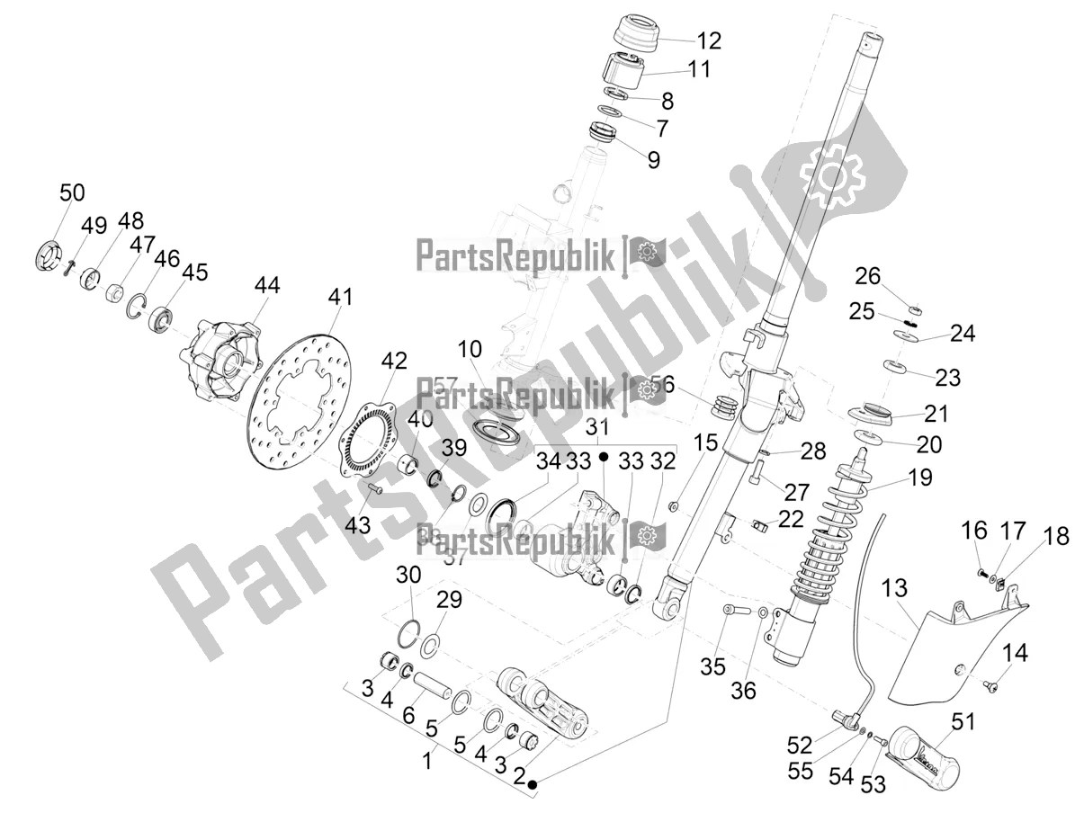 All parts for the Fork/steering Tube - Steering Bearing Unit of the Vespa GTS 150 Super-Super Sport ABS Apac 2022