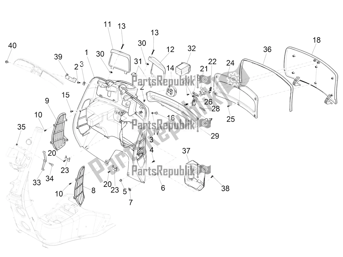 All parts for the Front Glove-box - Knee-guard Panel of the Vespa GTS 150 Super-Super Sport ABS Apac 2022