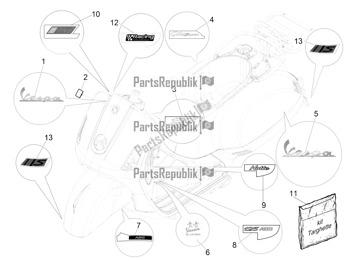 Todas las partes para Placas - Emblemas de Vespa GTS 150 Super-Super Sport ABS Apac 2022