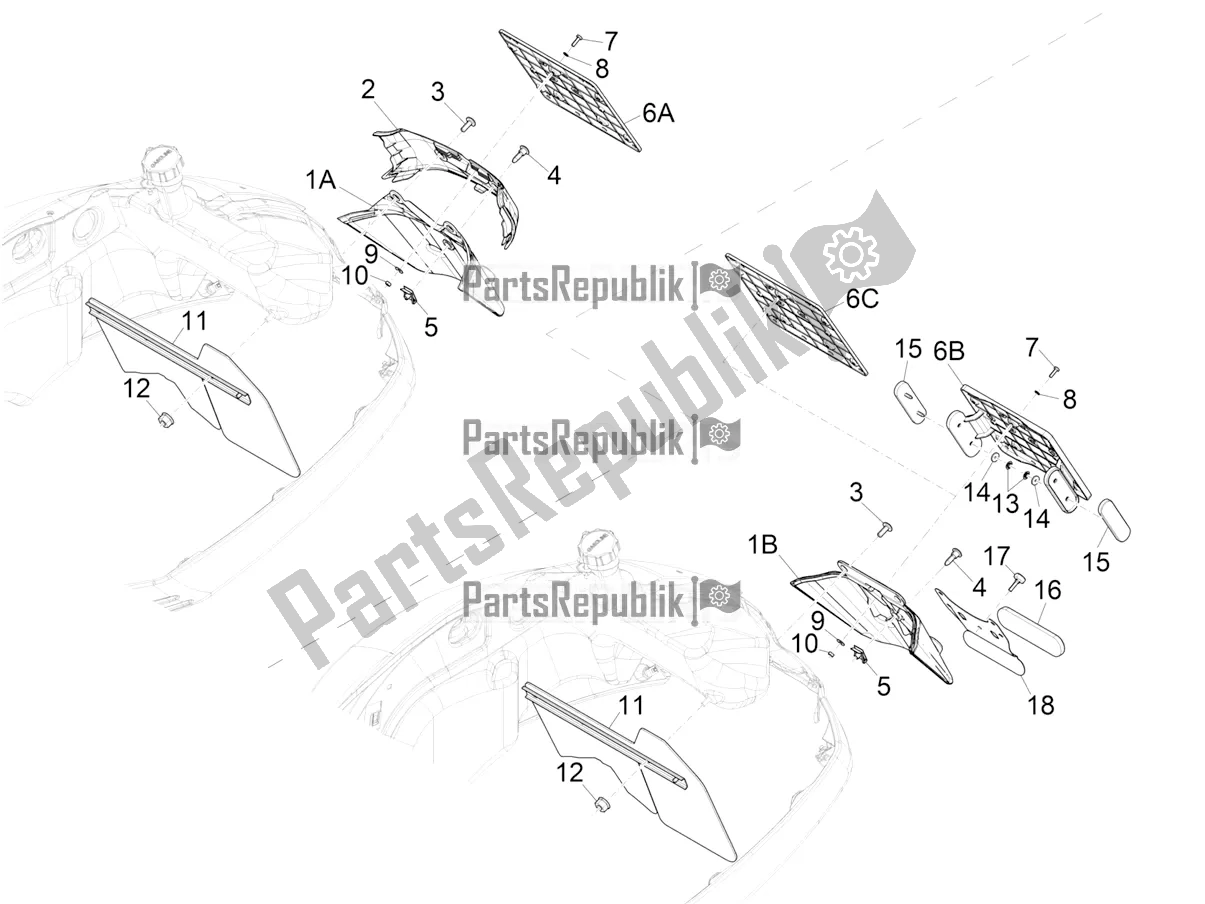 All parts for the Rear Cover - Splash Guard of the Vespa GTS 150 Super-Super Sport ABS Apac 2022