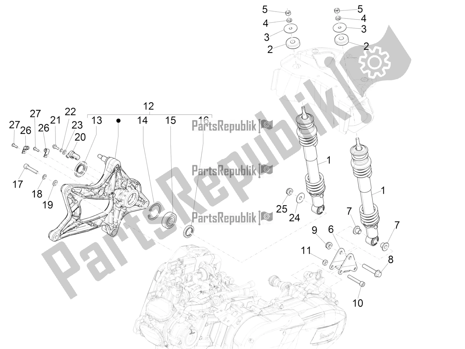 Todas las partes para Suspensión Trasera - Amortiguador / S de Vespa GTS 150 Super-Super Sport ABS Apac 2022