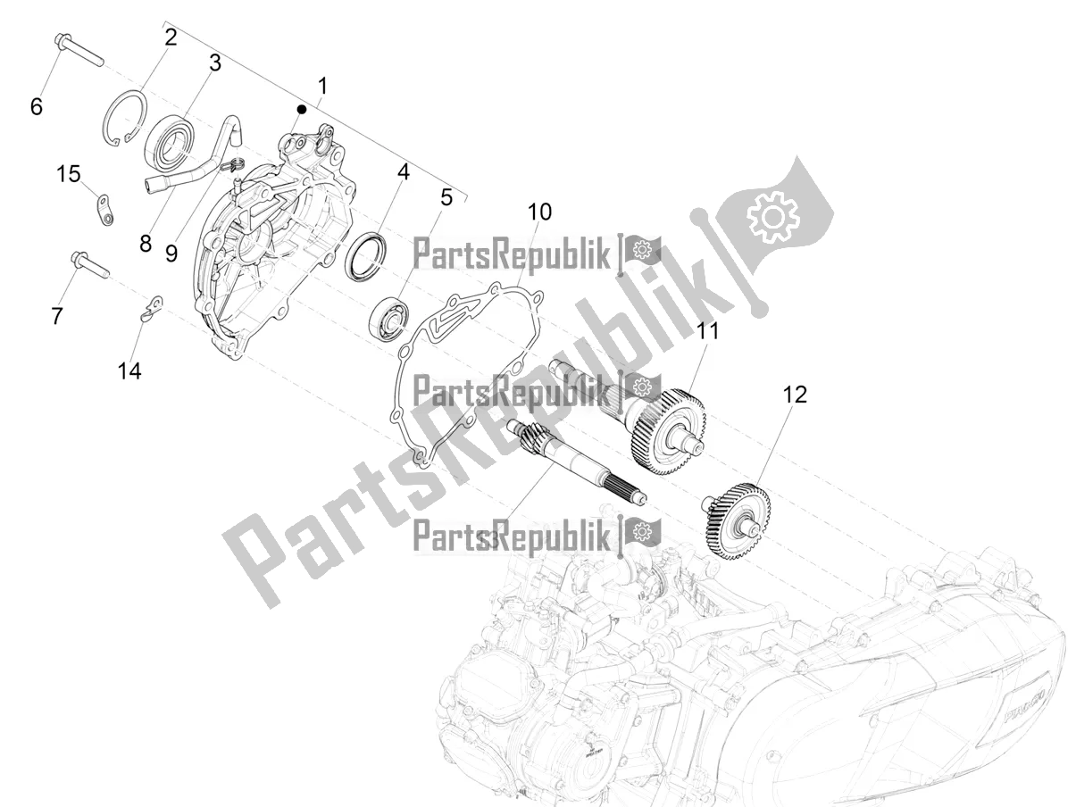 All parts for the Reduction Unit of the Vespa GTS 150 Super-Super Sport ABS Apac 2022