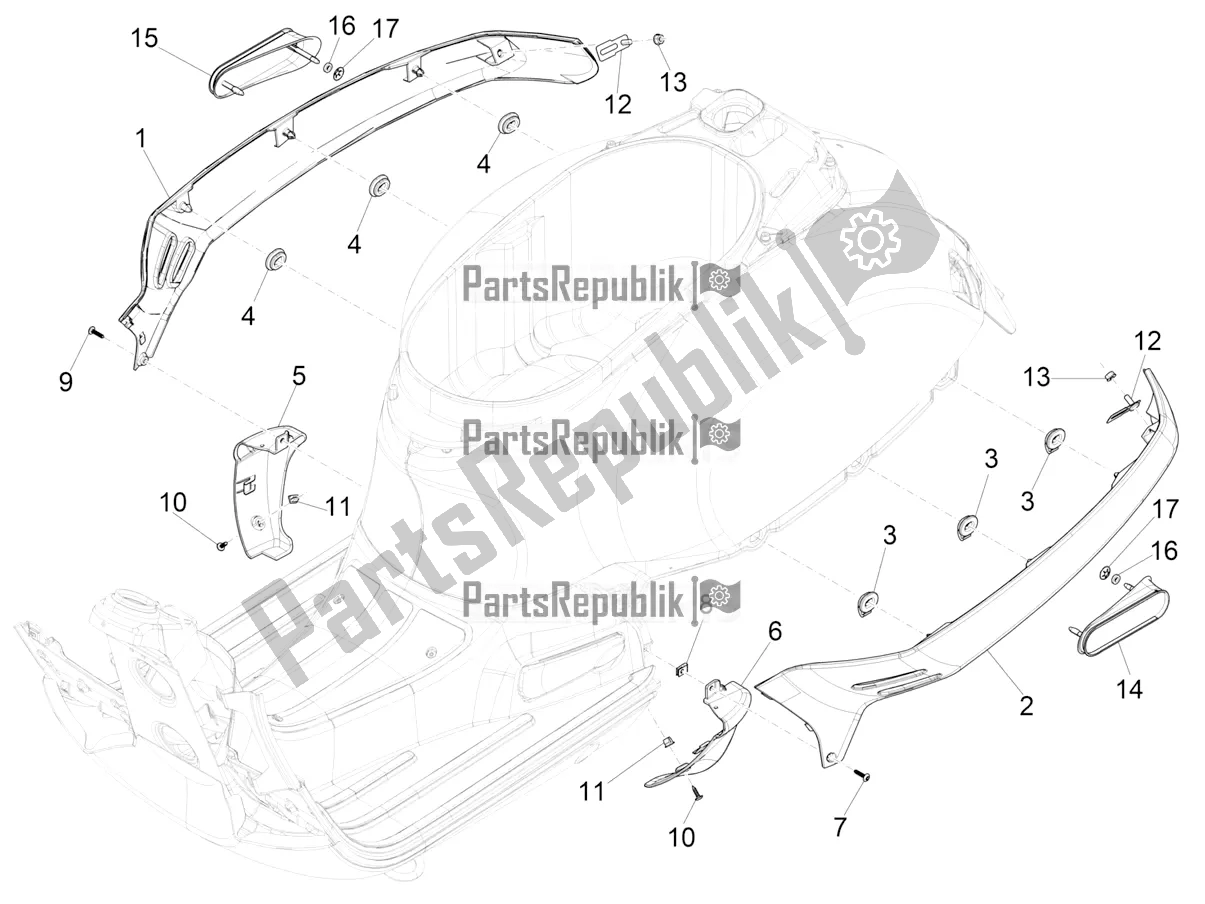 Todas as partes de Tampa Lateral - Spoiler do Vespa GTS 150 Super-Super Sport ABS Apac 2022