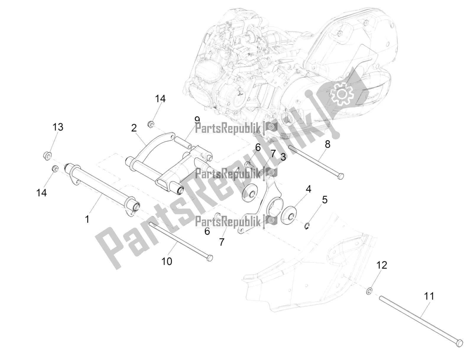 All parts for the Swinging Arm of the Vespa GTS 150 Super-Super Sport ABS Apac 2022