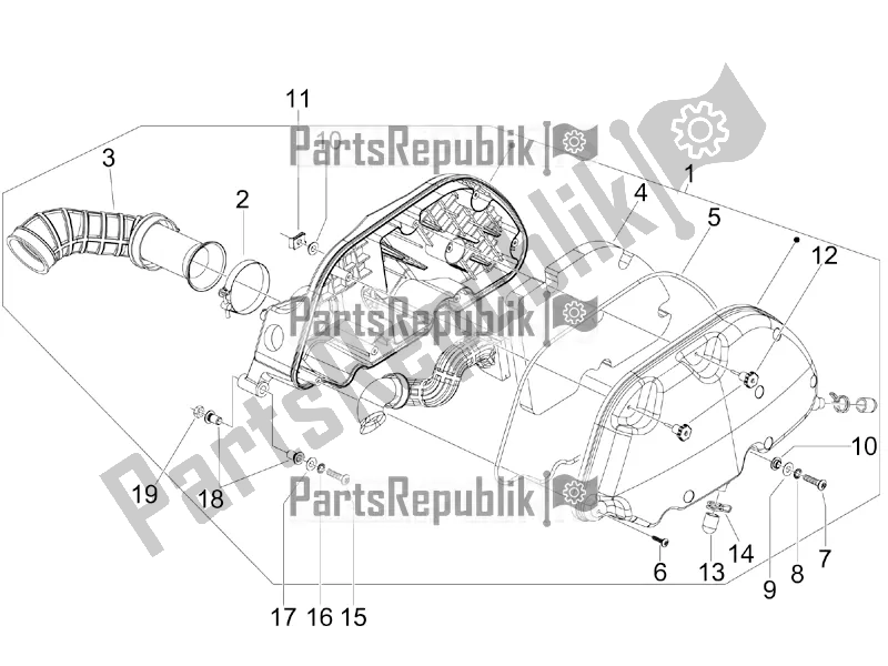 All parts for the Air Filter of the Vespa GTS 250 4V IE 2016