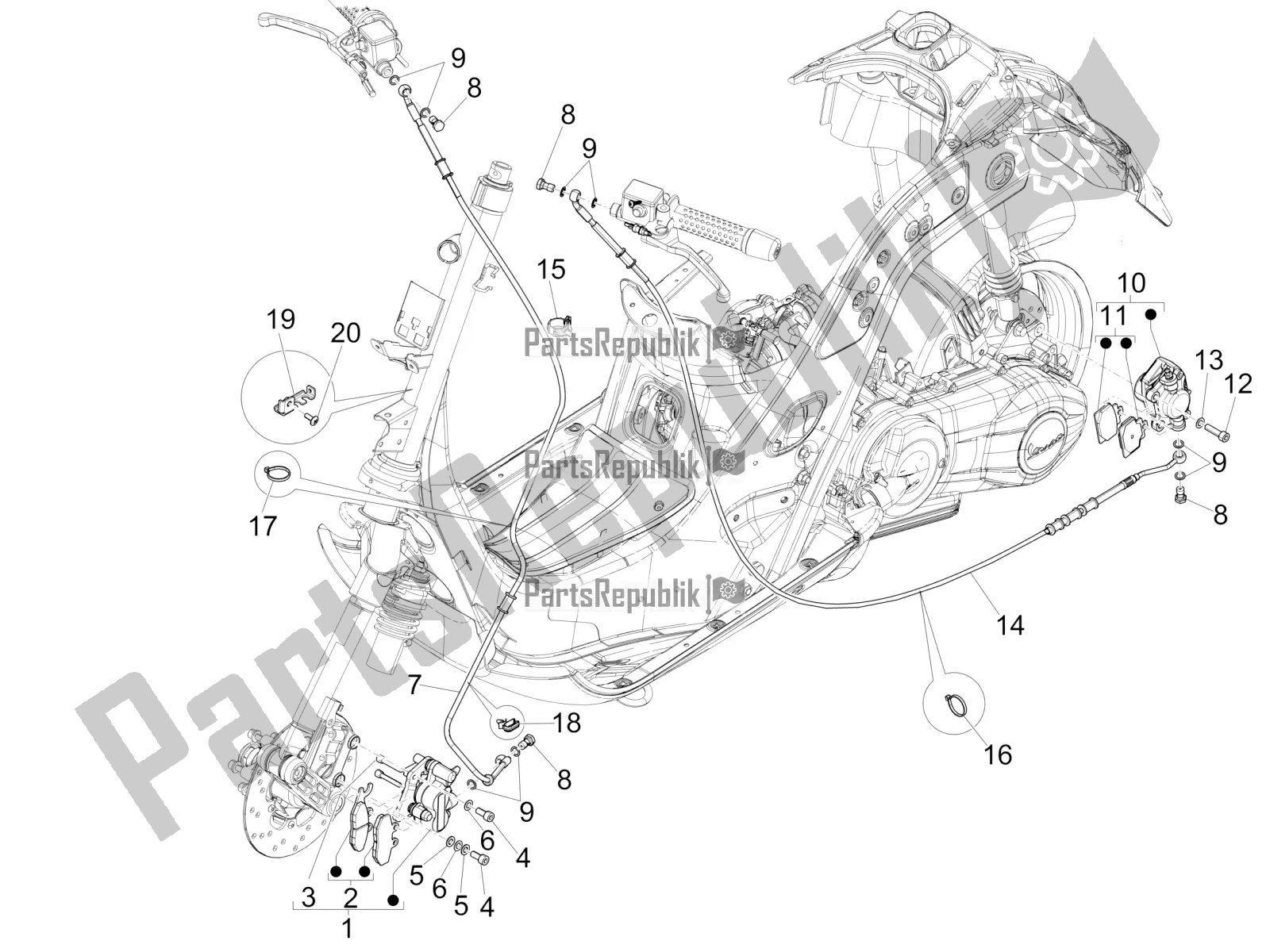 Toutes les pièces pour le Tuyaux De Freins - étriers du Vespa GTS 250 4V IE 2016