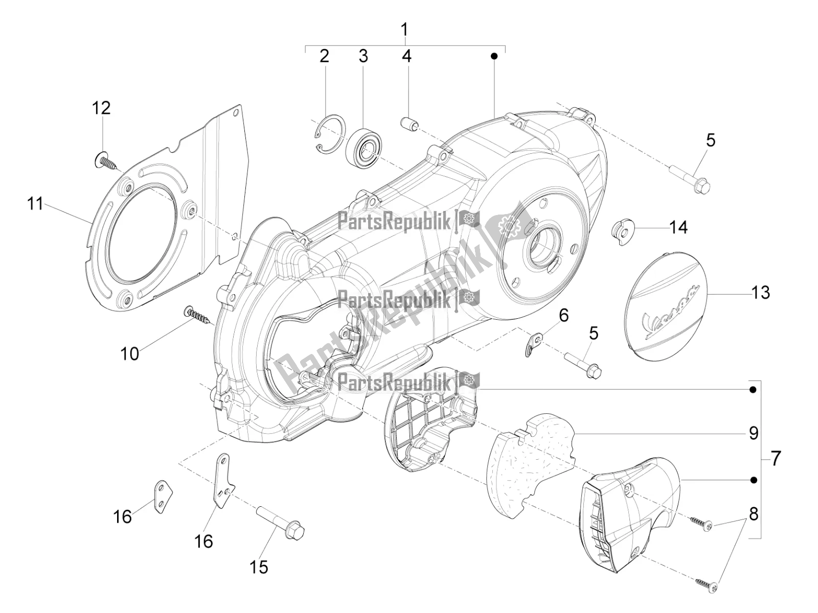 Toutes les pièces pour le Couvercle De Carter - Refroidissement Du Carter du Vespa GTS 250 4V IE 2016