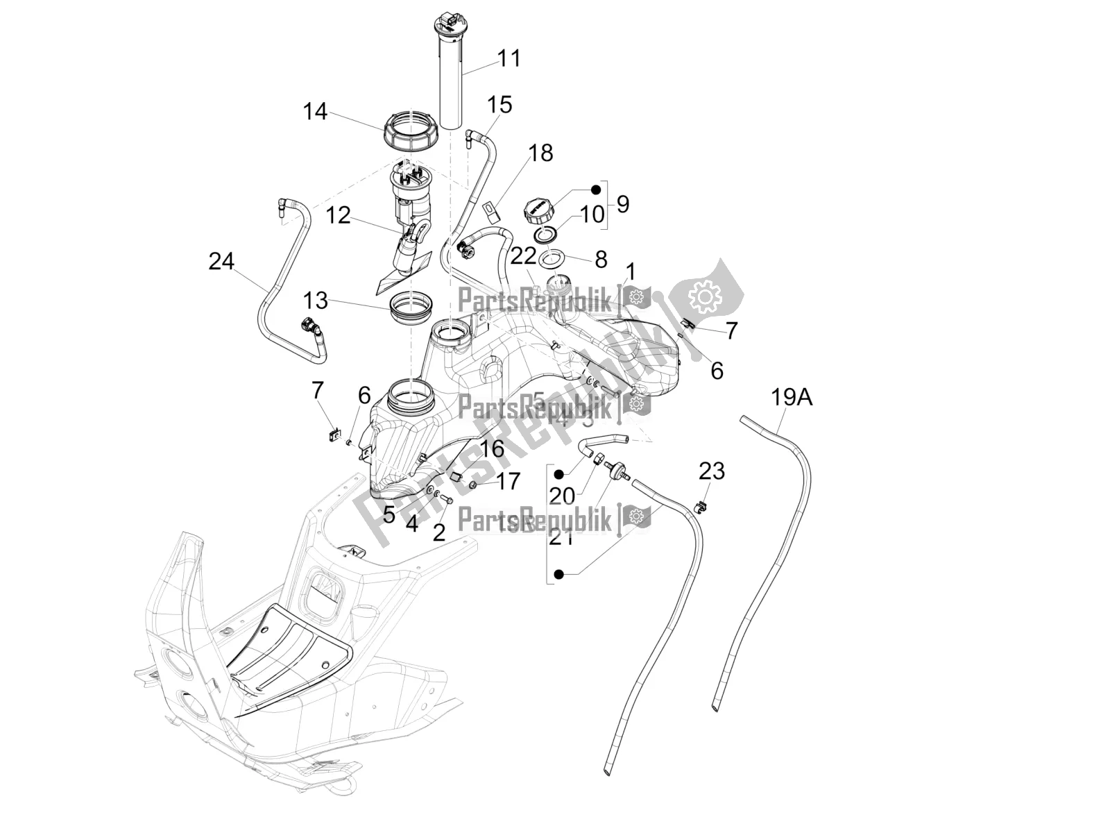 Tutte le parti per il Serbatoio Di Carburante del Vespa GTS 250 4V IE 2016