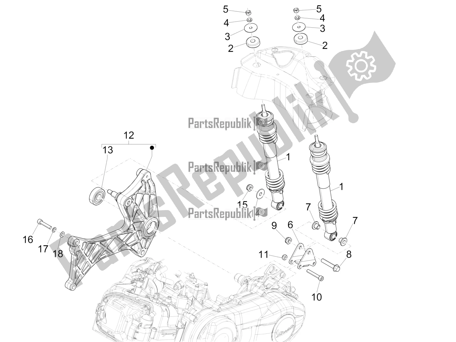 Todas las partes para Suspensión Trasera - Amortiguador / S de Vespa GTS 250 4V IE 2016