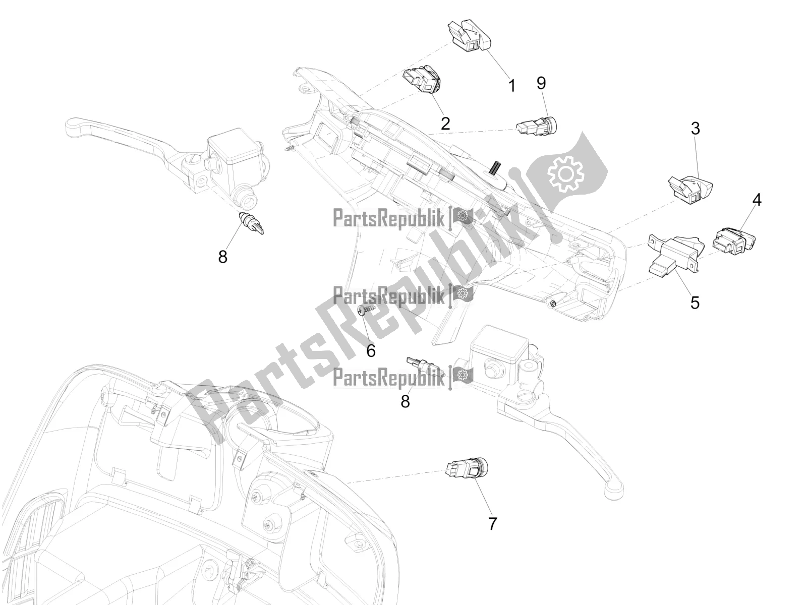 Toutes les pièces pour le Sélecteurs - Interrupteurs - Boutons du Vespa GTS 250 4V IE 2016