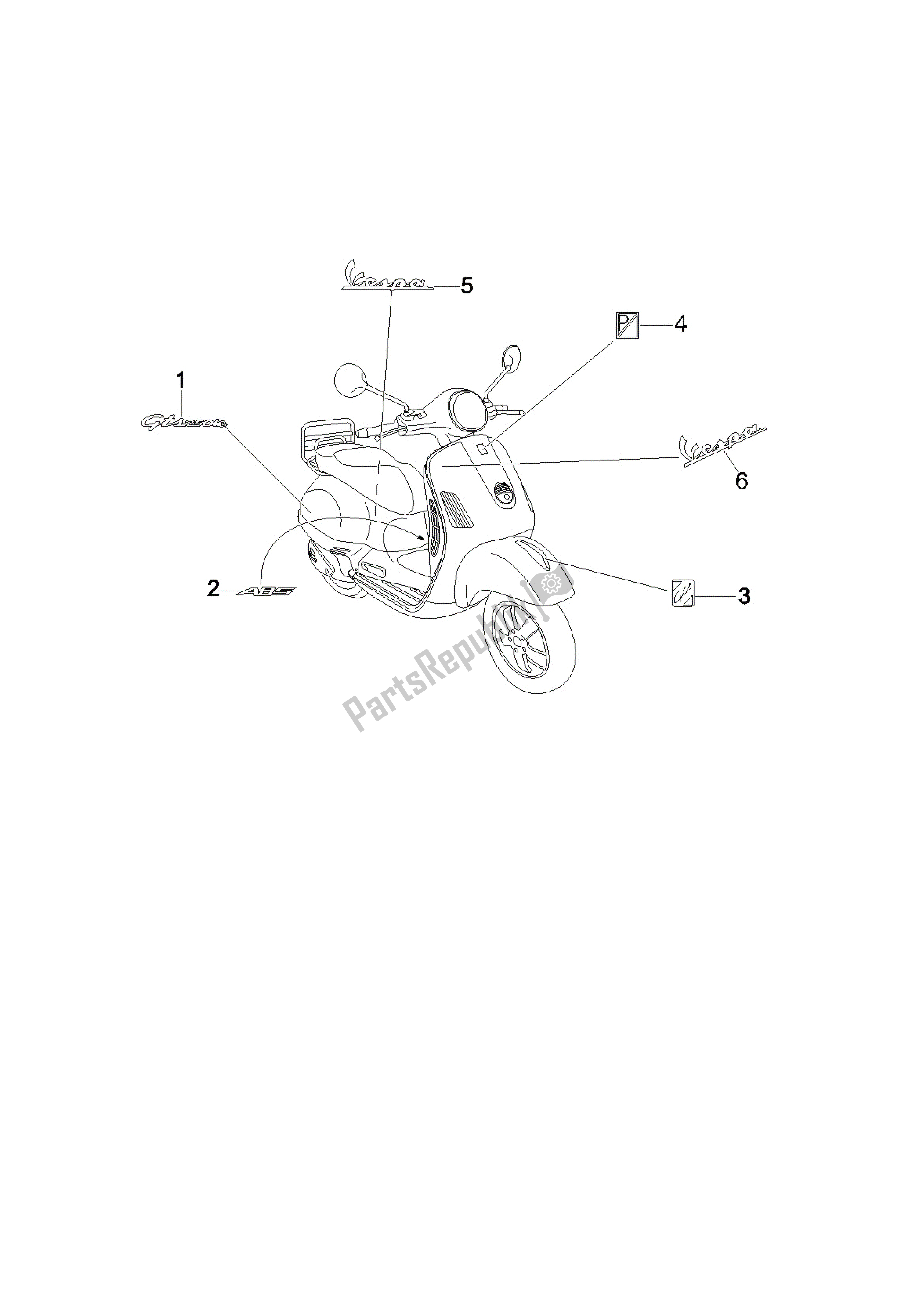 Alle onderdelen voor de Letreros - Escudo's van de Vespa GTS 250 2005 - 2009