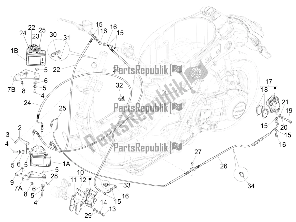 Todas las partes para Frenos Tubos - Pinzas (abs) de Vespa GTS 300 4T 4V IE ABS Apac 2017
