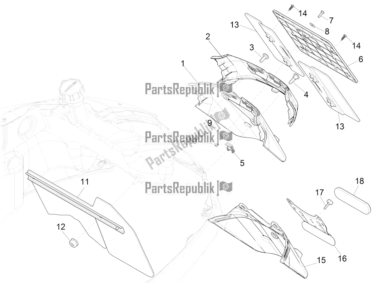 Todas las partes para Cubierta Trasera - Protector Contra Salpicaduras de Vespa GTS 300 4T 4V IE ABS Apac 2017