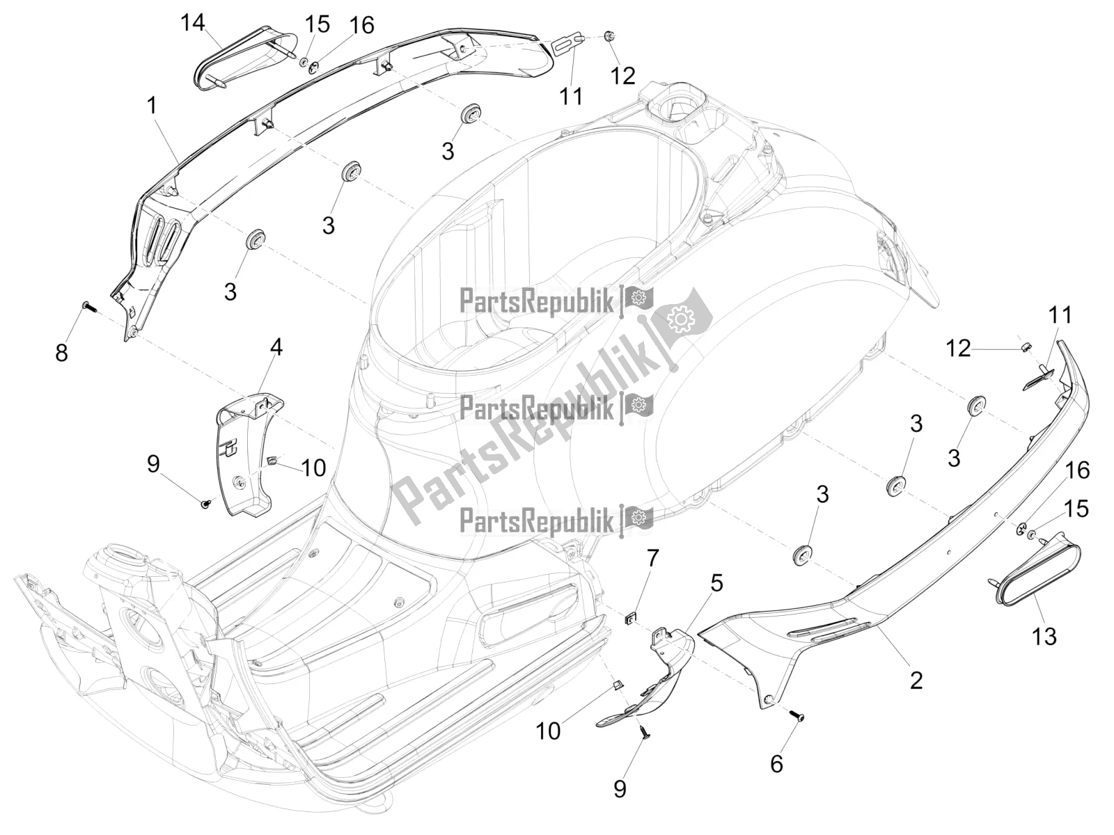 Toutes les pièces pour le Couvercle Latéral - Spoiler du Vespa GTS 300 4T 4V IE ABS Apac 2017