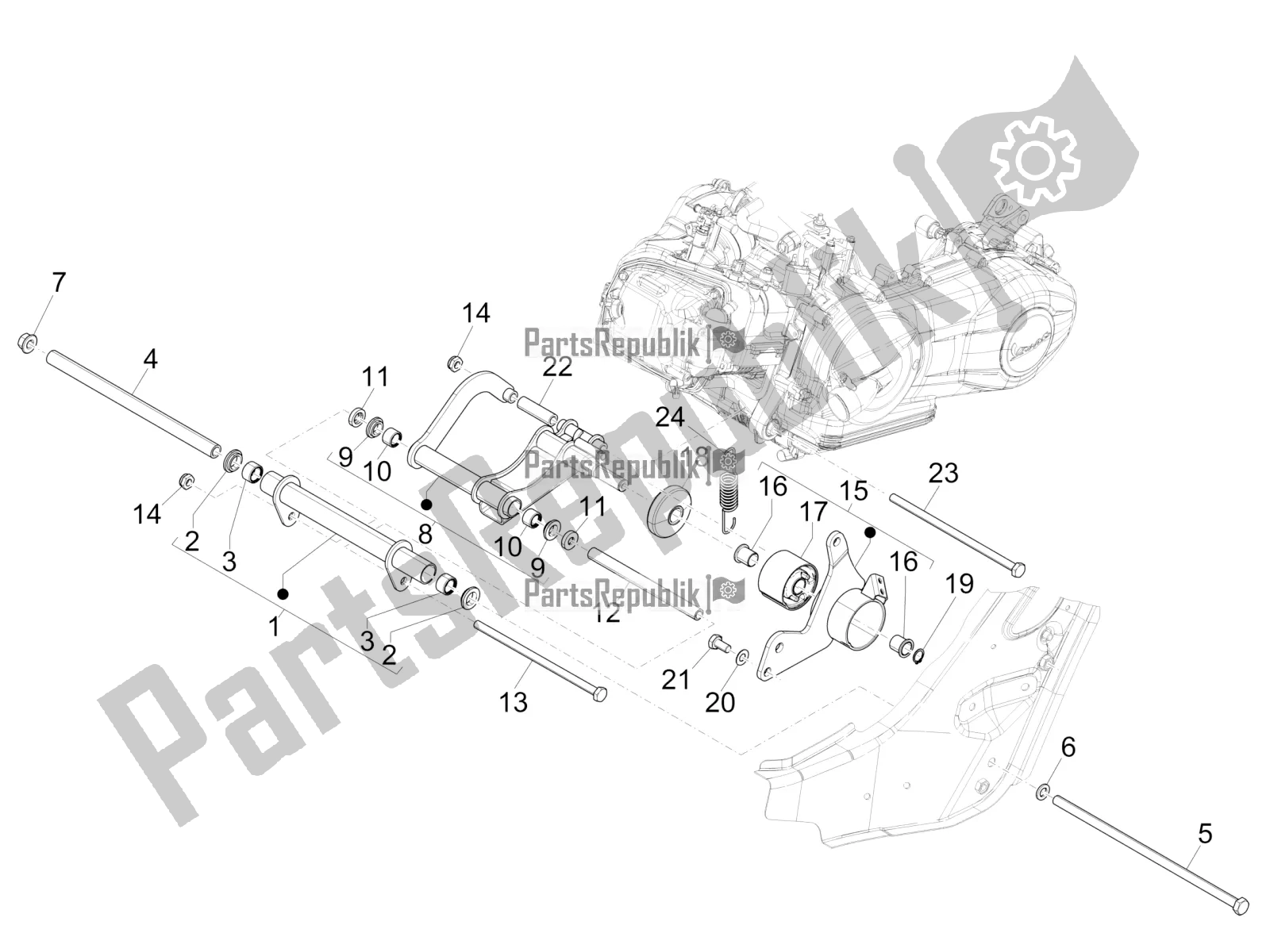 Toutes les pièces pour le Bras Oscillant du Vespa GTS 300 4T 4V IE ABS Apac 2017