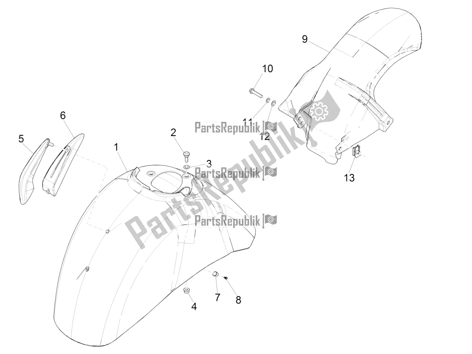 Todas las partes para Carcasa De La Rueda - Guardabarros de Vespa GTS 300 4T 4V IE ABS Apac 2017
