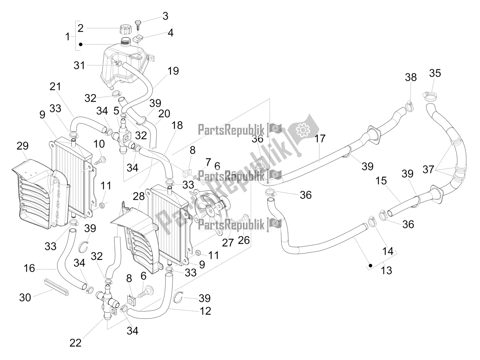 Toutes les pièces pour le Système De Refroidissement du Vespa GTS 300 4T 4V IE ABS Apac 2018