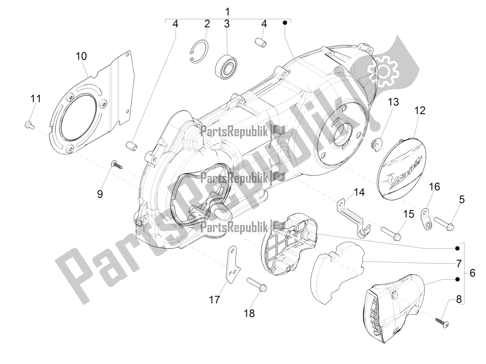 Toutes les pièces pour le Couvercle De Carter - Refroidissement Du Carter du Vespa GTS 300 4T 4V IE ABS Apac 2018