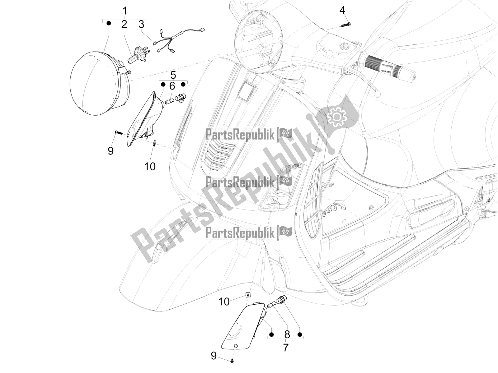 Toutes les pièces pour le Phares Avant - Clignotants du Vespa GTS 300 4T 4V IE ABS Apac 2018