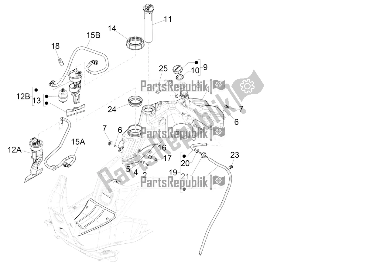 All parts for the Fuel Tank of the Vespa GTS 300 4T 4V IE ABS Apac 2018